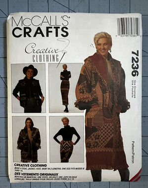 UNCUT McCall's Craft 7236 Size 8-16 Afghan Coat, Jacket, Vest & Wrap Skirt